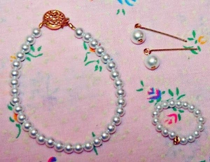 For 18-20" Miss Revlon Doll: Basic Pearl Jewelry Set 14KGF Necklace Earrings + - Picture 1 of 3