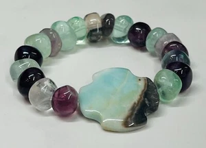Green and Purple Rainbow Fluorite Gemstone Bead Women’s Bracelet, Beaded Jewelry - Bild 1 von 2