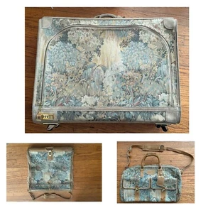 French Luggage Company 3 Pc Paradise Tan Tapestry Suede Leather Vintage USA - Picture 1 of 20