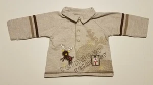 Okie Dokie Baby Boy Size 6-9 Months Long Sleeve Shirt Tan Reindeer & Snowman - Picture 1 of 10