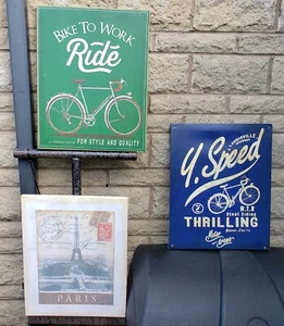 3x Retro Cycling Canvas Wall Art Bicycle Picture Retro Style Bike with Paris - Picture 1 of 8