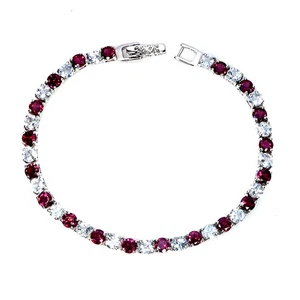 925 Sterling Silver Bracelet Round Aquamarine 4mm Rhodolite Gemstone Jewelry 7.5 - Picture 1 of 14