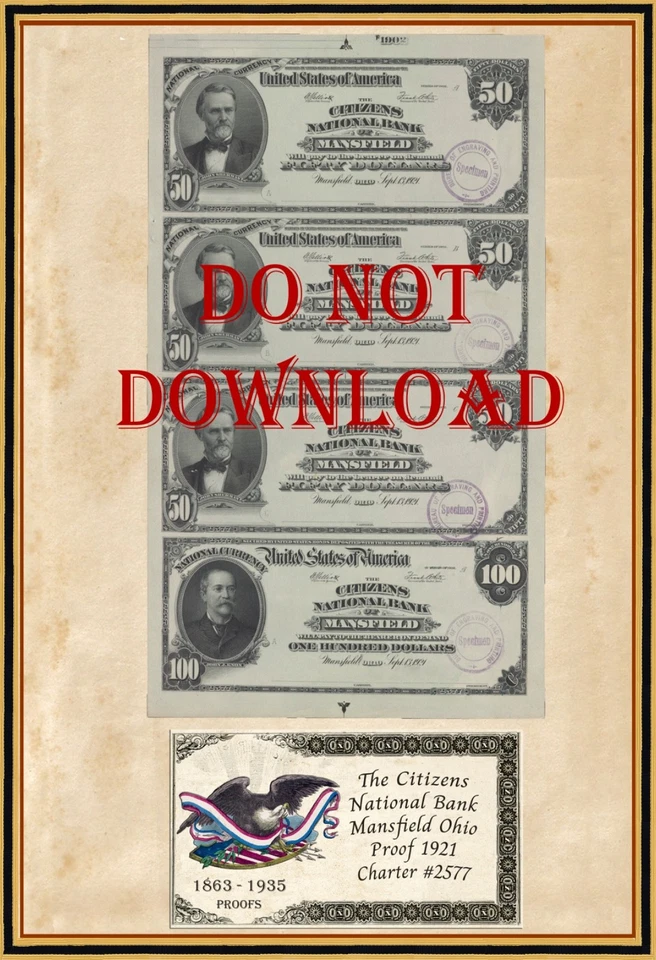 Copy Proof  1921  $50 & 100  Citizens Natl Bank Mansfield  South Carolina #2577 - Image 1 of 1