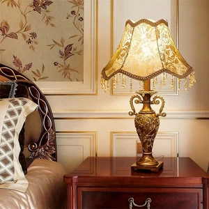 Victorian Style Table Desk Lamp Floral Cloth Art Resin Bronze Nightstand 21.5''H - Picture 1 of 11