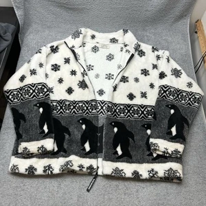 VTG 90’s Black Mountain Penguin Snowflake Fleece Jacket Size 2XL BROKEN ZIPPER! - Picture 1 of 9