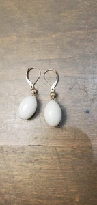Vintage Teardrop Oval 14k gold White Stone ? Moonstone leverback earrings Nice! - Picture 1 of 14