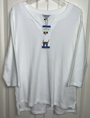 Orvis Knit Shirt Women’s Size Large 100% Pima Cotton 3/4 Sleeve V-Neck White G13 - Image 1 of 4