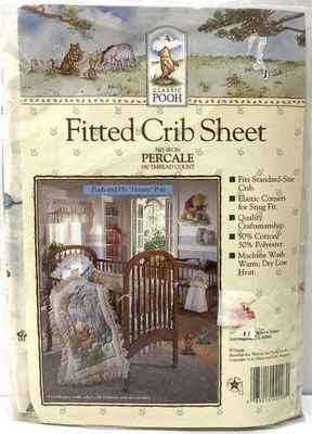 Sábana clásica de percal Pooh ajustada para cuna 180 hilos EE. UU. Honey Hunny Pots Foto 1 de 4