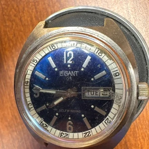 Vintage LeGant QS World Timer Uhr Swiss Made Selfwinding Diver AS IS Blau 40mm - Bild 1 von 13