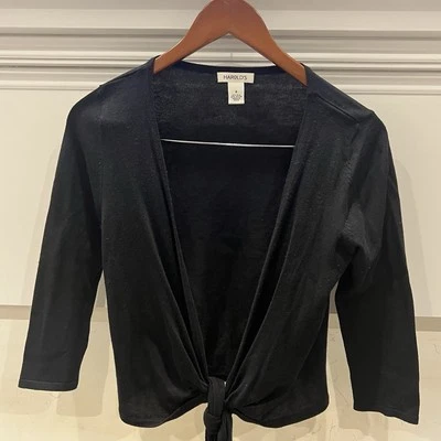 Harolds Seda Talla S Bolero Encogerse de hombros Moda Chaqueta Cárdigan Manga 3/4 Corbata Corbata Frontal Foto 1 de 4