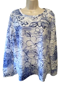 Simply Vera Vera Wang Women's Blouse XL Blue Floral Long Sleeve Pullover Top - Picture 1 of 9