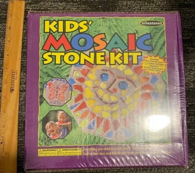  Mosaic Stepping Stone Kit Kids Brand-Includes Real Stained Glass/4 Patterns-NEW - Image 1 of 4