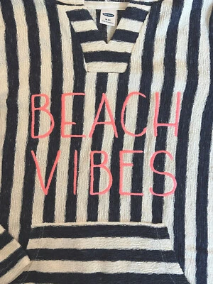 Nuevo con etiquetas Antiguo Azul Marino “BEACH VIBES” Terry Con Capucha Natación Encubrimiento Caftán Niñas M 8 Foto 1 de 3