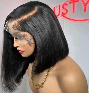 Peluca frontal de encaje de cabello humano bobs corto liso hueso pre arrancada peluca de cierre 5x5 - Imagen 1 de 17