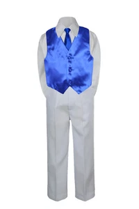 Hermosala Teens Boy 4pc set Formal White Shirt White Pants Vest Long Tie Outfit - Picture 1 of 25