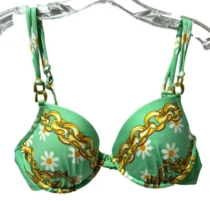 Nanette Lepore Green Daisy Chain Padded Underwire Bikini Top Adjustable Straps M - Picture 1 of 5