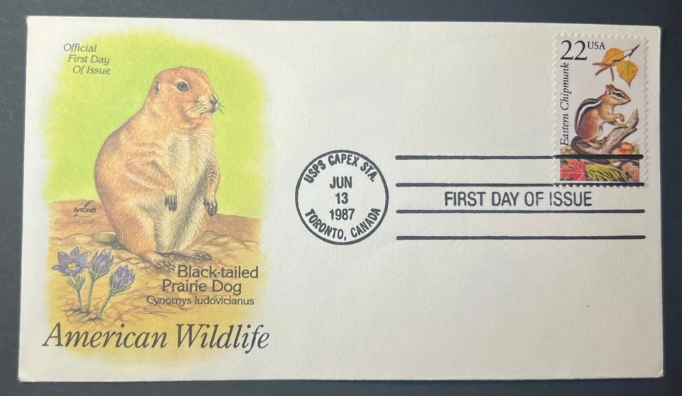 AMERICAN WILDLIFE PRAIRIE DOG JUN 13 1987 TORONTO CA FIRST DAY COVER (FDC) - Image 1 of 1
