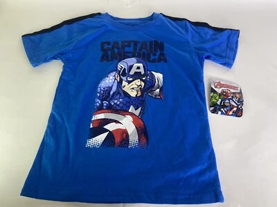 Marvel Comics Capitán América Camiseta Azul Manga Corta Niños Niños Talla 7 Foto 1 de 4