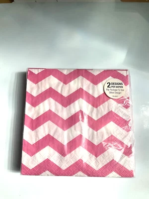 Pink Napkins Chevron and Dots Candy Pink and white 16ct Party Supply - Image 1 of 2