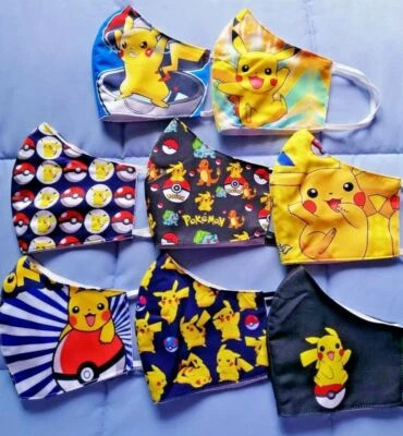 3 PACK Kids FACE COVER MASK Pokémon Pika Pikachu pokey ball fun cartoon pokemon - Image 1 of 4