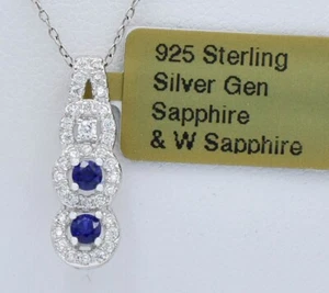 COLLAR ZAFIRO AZUL Y BLANCO GENUINO 0,24 Cts plata .925 - Nuevo Con Etiqueta - Imagen 1 de 5