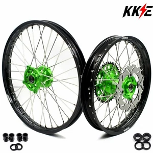 Juego de llantas KKE 21/19 CNC MX para Kawasaki KX250F KX450F 2015-2018 bujes verdes - Imagen 1 de 10