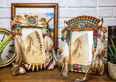 Paquete de 2 marcos de fotos de pared o mesa de lobo indio nativo del suroeste atrapasueños Foto 1 de 4