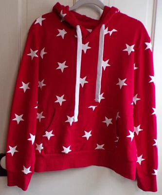 Sweatshirt Hoodie Womens Reflex Red w/White Stars Front Kangaroo Pocket Size 1X - Imagem 1 de 4