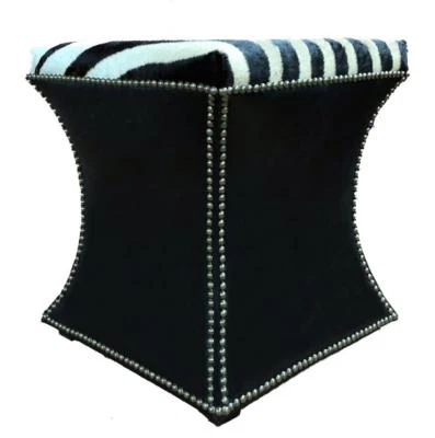 REPOSAPIÉS OTOMANA PIEL DE CEBRA Y CUERO GENUINO BURCHELL CÓNICO 21x18x18 Foto 1 de 4