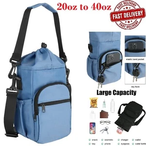 Water Bottle Holder with Strap for 40oz Cup Carrier Bag Pouch US Blue Black - Picture 1 of 14