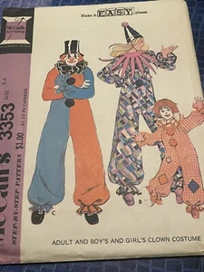 Vintage ©1972 McCall's Sewing Pattern Toddlers' Size 2-4 Clown Costume No. 3353 - Picture 1 of 8