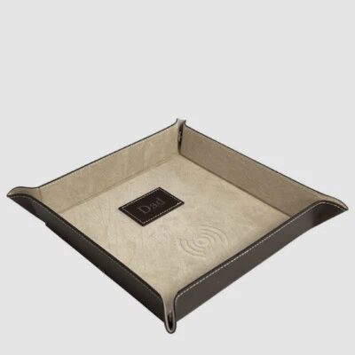 Bey-Berk Brown Leather Qi-Wireless Snap Valet Tray Charger Station - Image 1 of 4