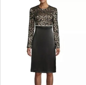 Tory Burch Women's Long Sleeve Lace Colorblock Sheath Dress Black Size 6 - Picture 1 of 11