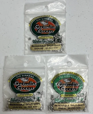 Water Gremlin Gremlin Green Unleaded Removable Split Shot Tin Sinker CHOOSE SIZE