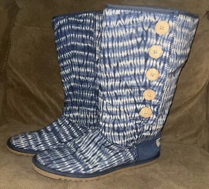 UGG Blue Side Button Pull-on Tall Lightweight Fashion Boots - Women's Size 8 - Picture 1 of 6