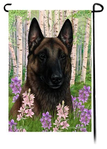 Spring Flowers Garden Flag - Dark Mahogany Belgian Malinois - Picture 1 of 1