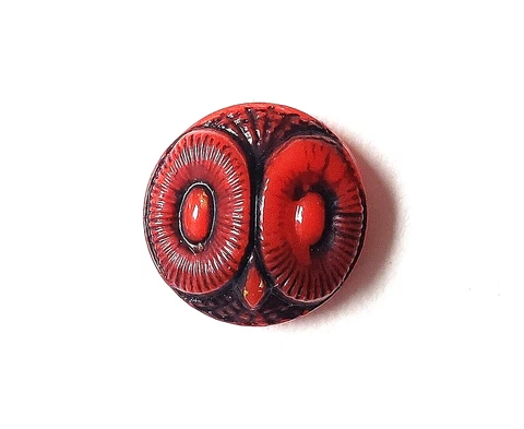 Vintage Button...Tiny Red Glass Owl ... 3/8" Small Cover
