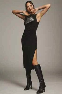 BHLDN Anthropologie NWT Black Kennedi High-Neck Stretch Crepe Midi Dress Size XS - Picture 1 of 11