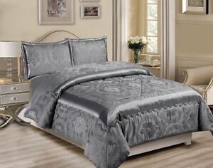 Grey Jacquard Bedspread Set Heavy Quilted Comforter Set Double Super King Damask
