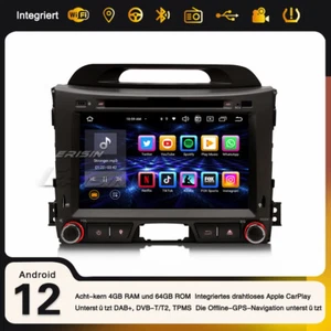 Acht-Kern Navi 64GB Android 14 DAB+ CarPlay AUTO WiFi OBD Autoradio Kia Sportage - Bild 1 von 19