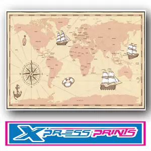 Stampa poster vintage mappa del mondo Atlas geografia A4 A3 taglie ACQUISTA 2 GET 1 GRATIS #03 - Foto 1 di 9