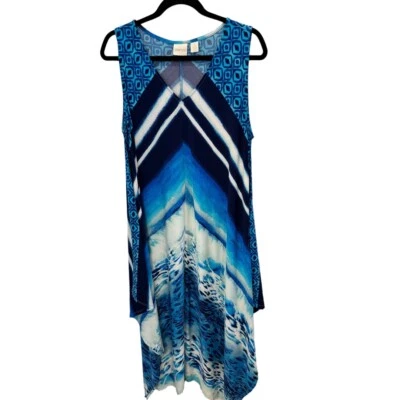 CHICO'S Maxi Kaftan Blue Multi Striped Animal Print Stretch Chico's Size 3 (XL) - Image 1 of 4