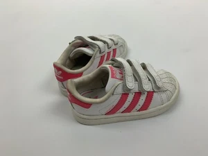 Adidas Superstar White Pink Stripe Sneakers Shoes Toddler Girl 6 Excellent - Picture 1 of 4
