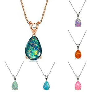 Ciondolo Donna Forma Goccia d'Acqua Collana Opale Oro Rosa Placcata con Catena 18 - Foto 1 di 23