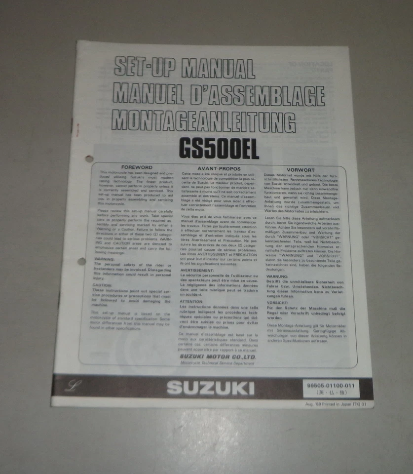 Instrucciones de Montaje / Kit Up Manual Suzuki GS 500E Stand 08/1989 - Imagen 1 de 1
