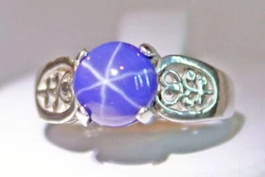 Anello tondo 8 mm zaffiro stella creato in laboratorio incastonato argento sterling misura 7 - Foto 1 di 1