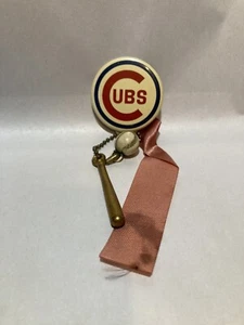Vintage 1960's Rare Chicago Cubs Pinback Button with Ribbon Bat And Ball Charms - Picture 1 of 6