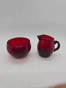 Vintage KARHULA IITTALA Rubinrot Glas Milchkännchen & Zucker mit Box Finnland 2370-71 - Bild 1 von 10