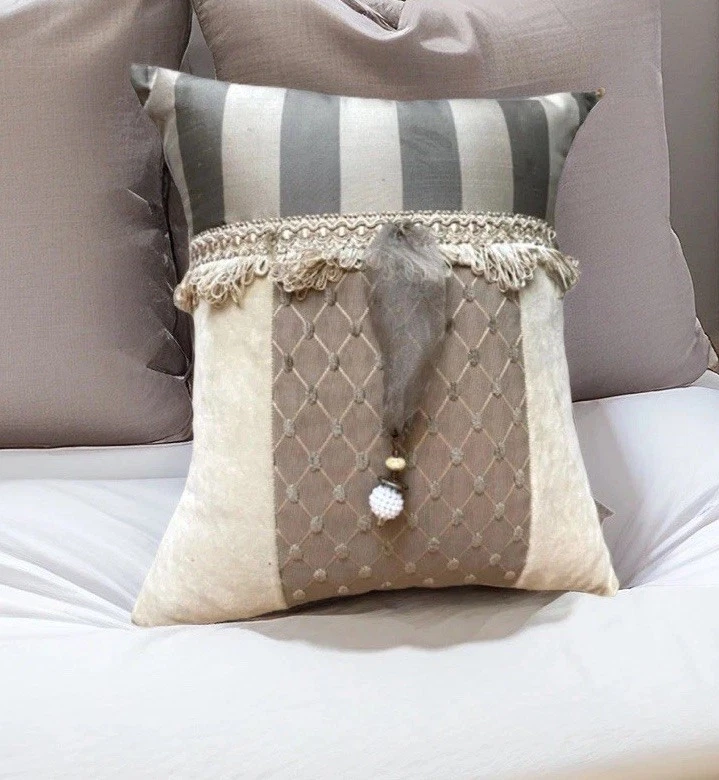 Boudoir Pillow Silk Velvet Handmade Beaded Toile Chateau Victorian Cottage 13x11 - Image 1 of 3