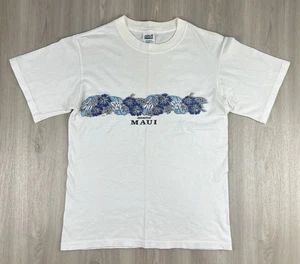 Vintage 90s Hawaii Maui T Shirt Anvil Floral Tee Adult Size Small Surfer Surf - Picture 1 of 6